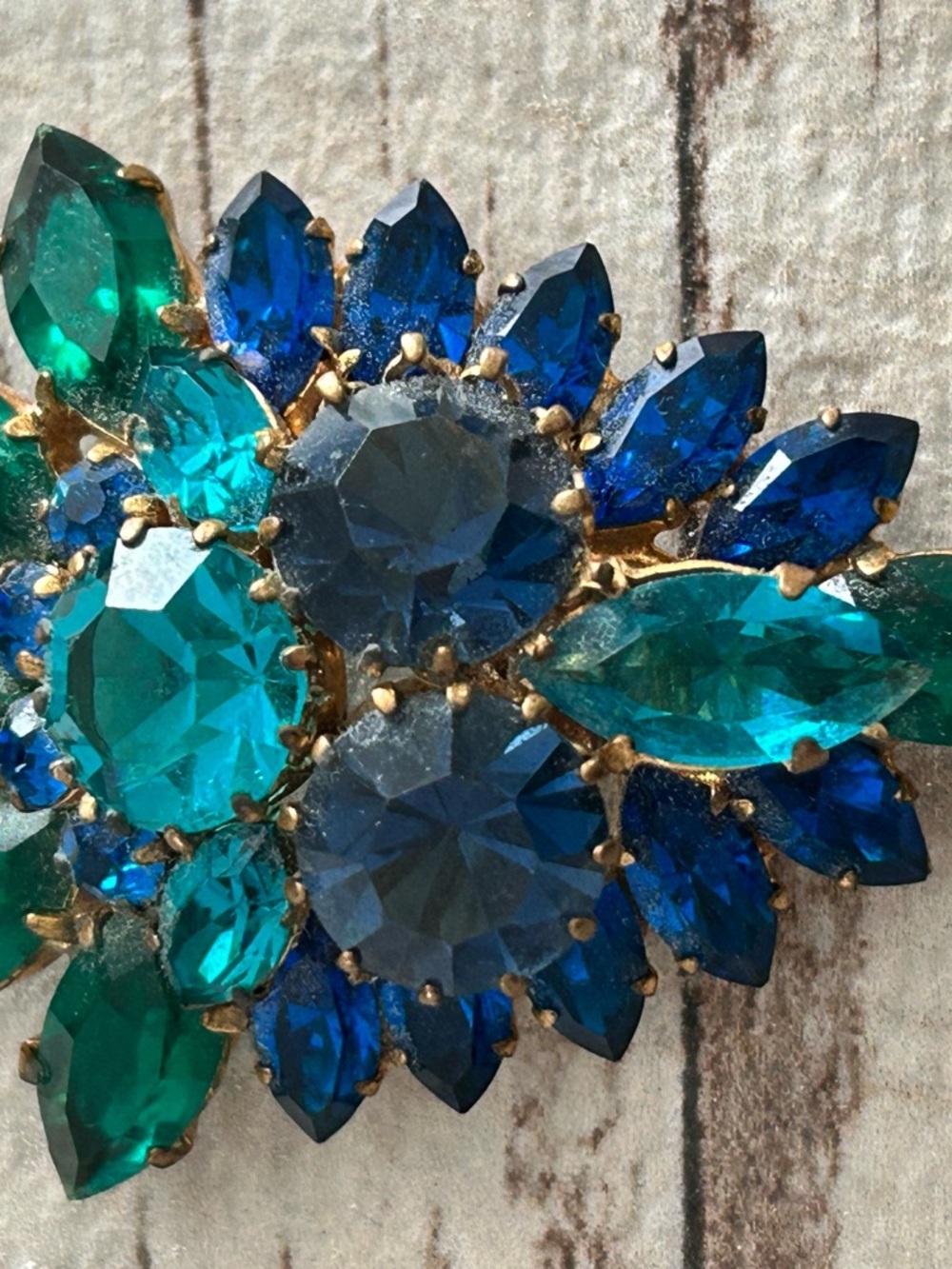 Blue & Teal Crystal Floral Brooch - Brand JULIANA